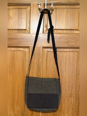 Plaid Crossbody Bag with front & back pockets 11”W X 10L.